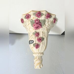 Vintage Chantilly China porcelain Decor Wall Hanging Shelf With Applied Flowers